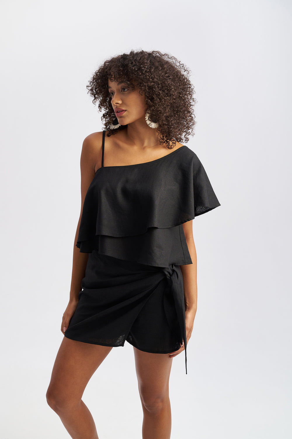 Thalia One Shoulder Top Black