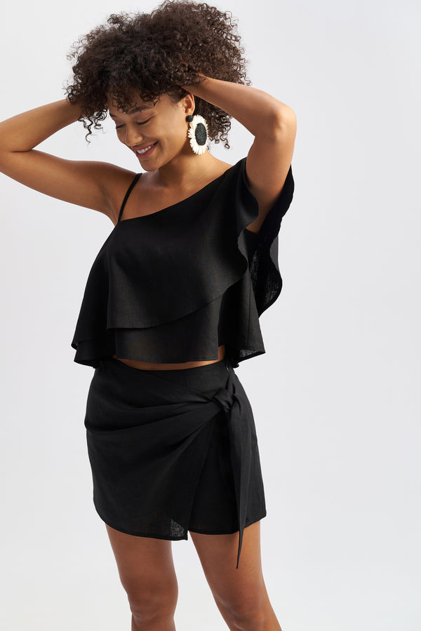 Thalia One Shoulder Top Black