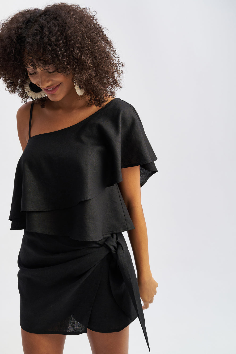 Thalia One Shoulder Top Black