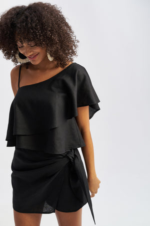 Thalia One Shoulder Top Black