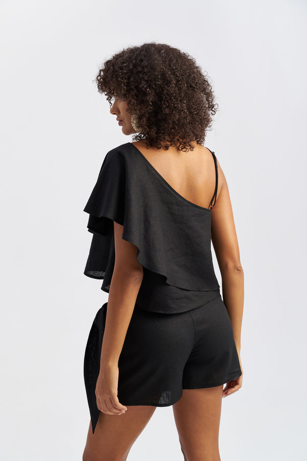 Thalia One Shoulder Top Black
