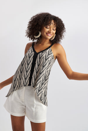 Ethnic Print V-Neck Top