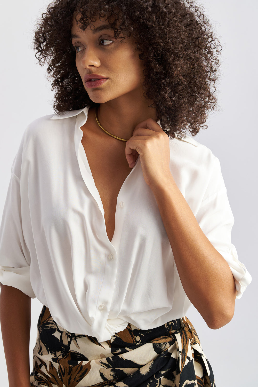 V-Neck Shirt With Twisted Knot Detail