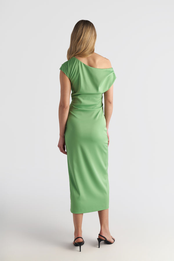Drape Off Shoulder Midi Dress