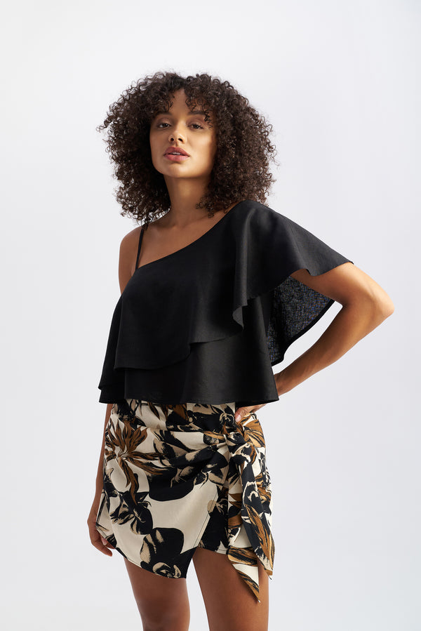 Thalia One Shoulder Top Black