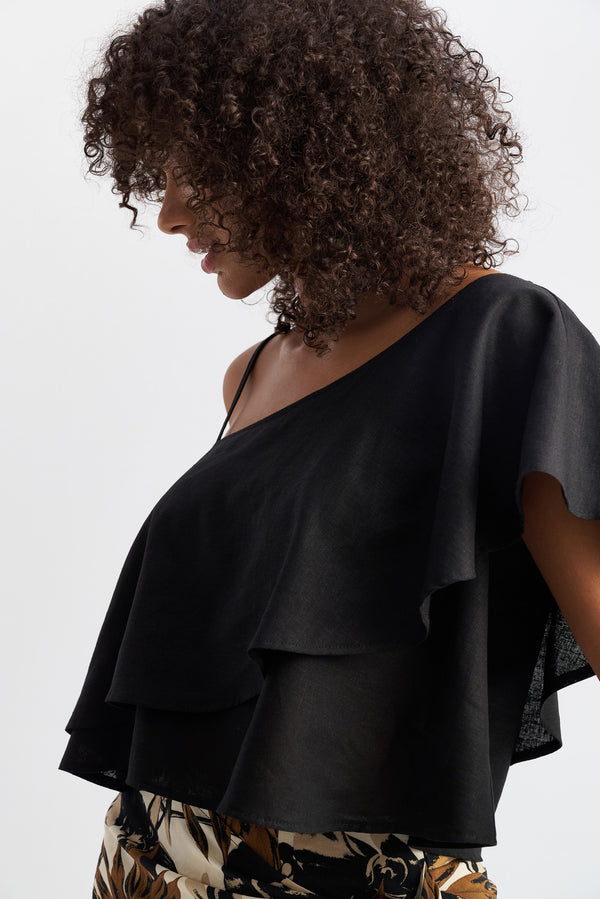 Thalia One Shoulder Top Black