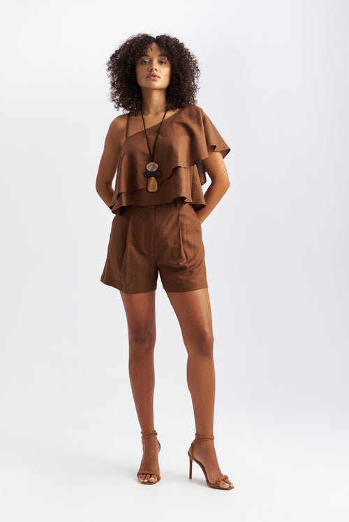 Thalia One Shoulder Top Brown