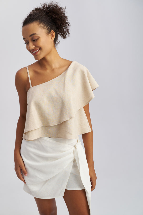Thalia One Shoulder Top Sand