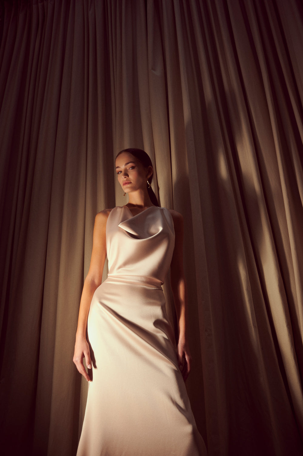 V-Neck Drape Satin Top Champaign