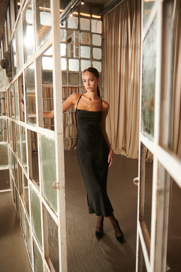 Satin Slip Dress Black