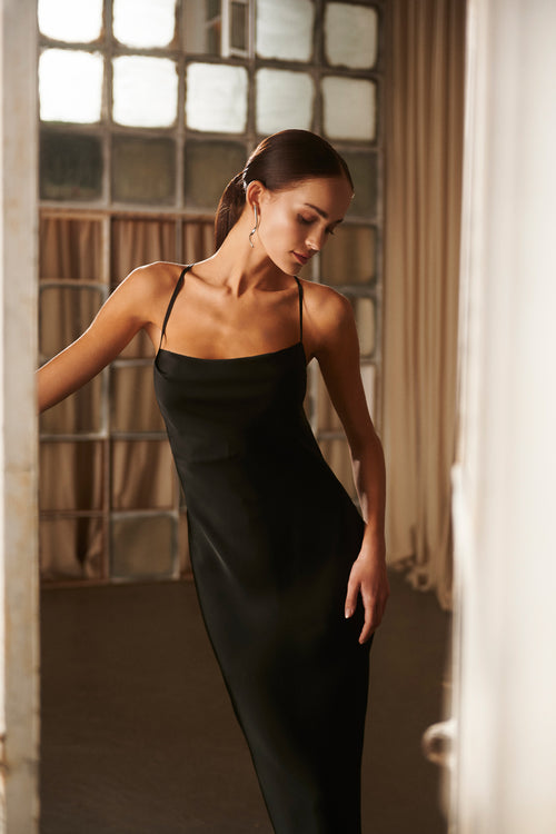 Satin Slip Dress Black