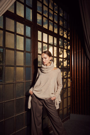 Knitted Mohair Top With Detachable Neck Warmer Vanilla