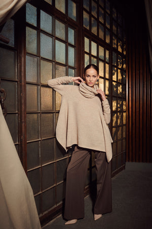 Knitted Mohair Top With Detachable Neck Warmer Vanilla