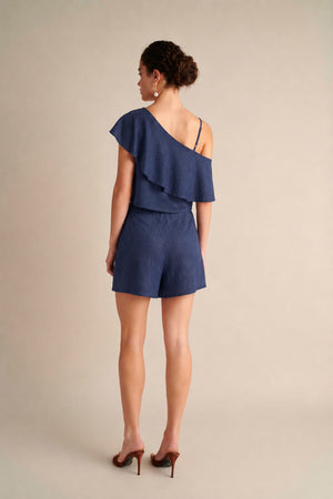 Dune One Shoulder Top Navy Blue