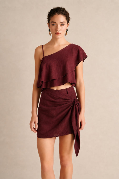 Dune One Shoulder Top Burgundy