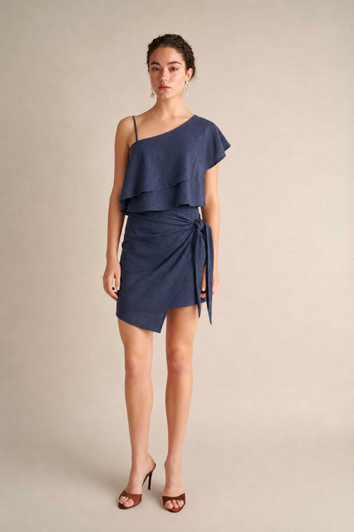 Dune One Shoulder Top Navy Blue