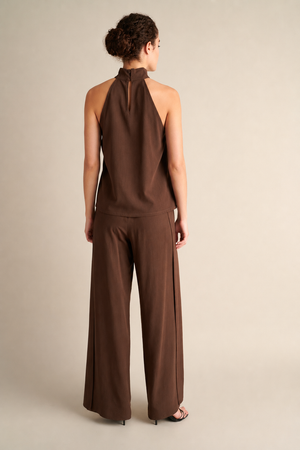 Wide Leg Trousers with Side Slits Coffee
