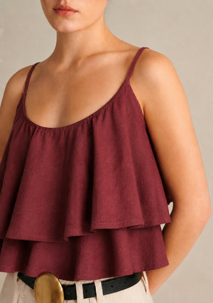 Dune Linen Ruffle Top