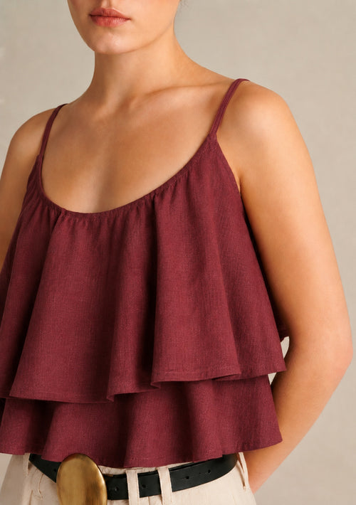 Dune Linen Ruffle Top