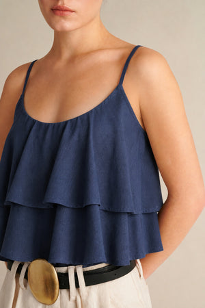 Dune Linen Ruffle Top
