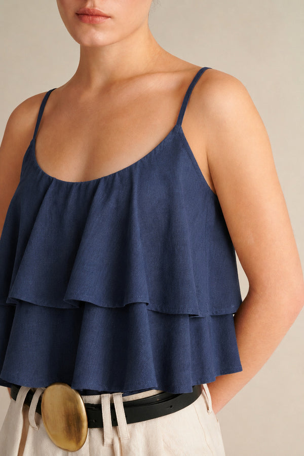 Dune Linen Ruffle Top