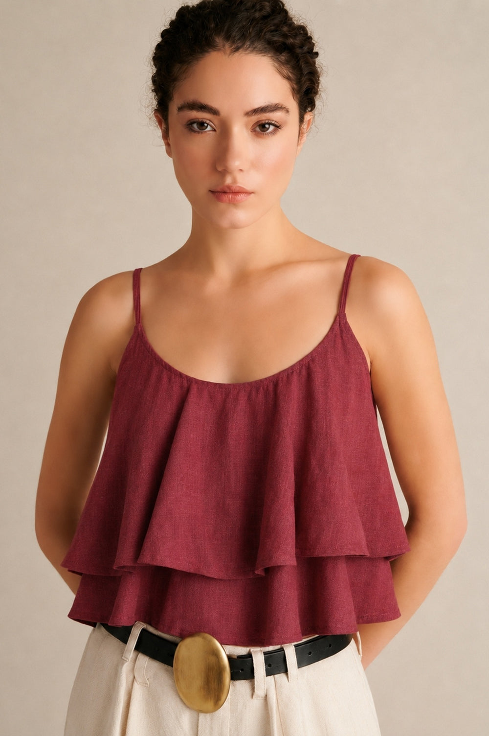 Dune Linen Ruffle Top
