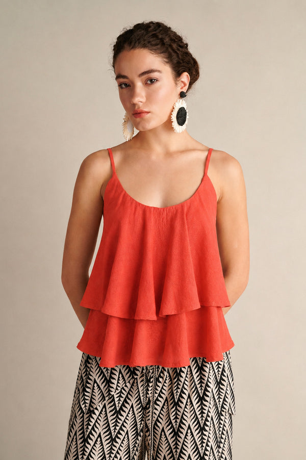 Dune Linen Ruffle Top