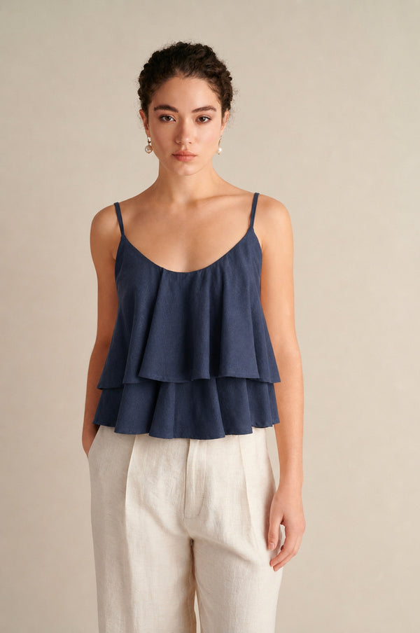 Dune Linen Ruffle Top