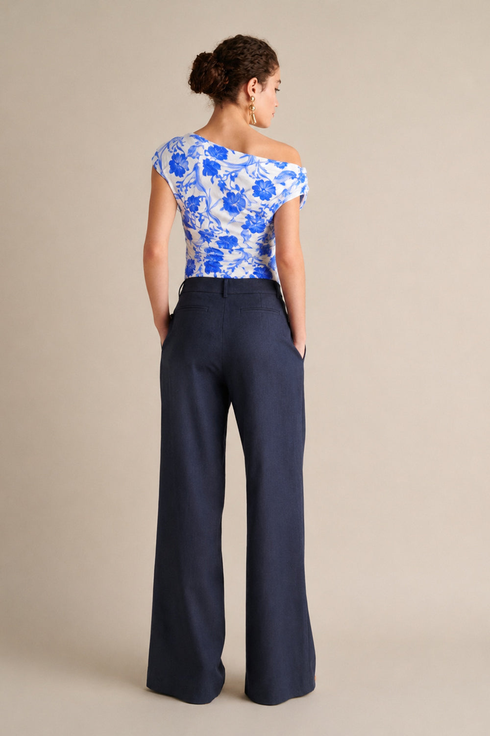 Linen Wide Leg Pants Navy Blue