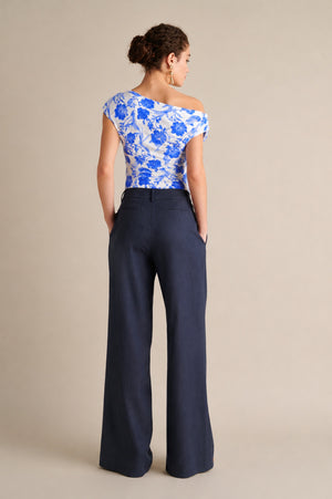 Linen Wide Leg Pants Navy Blue