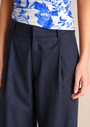 Linen Wide Leg Pants Navy Blue