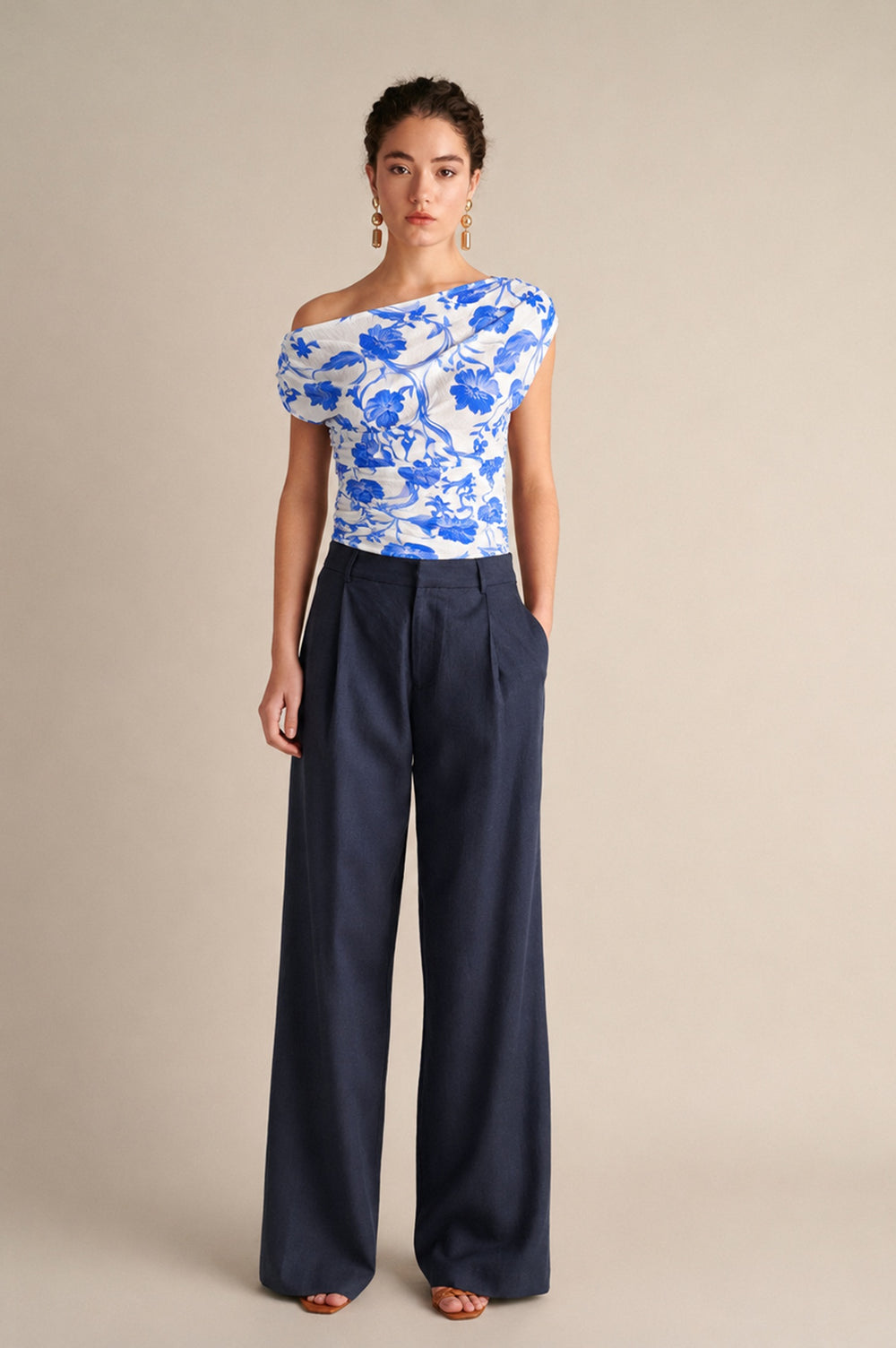 Linen Wide Leg Pants Navy Blue