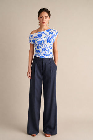 Linen Wide Leg Pants Navy Blue