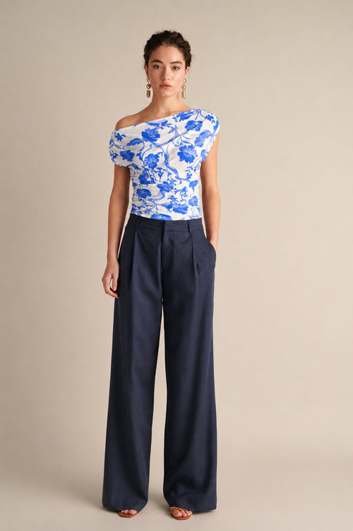Linen Wide Leg Pants Navy Blue