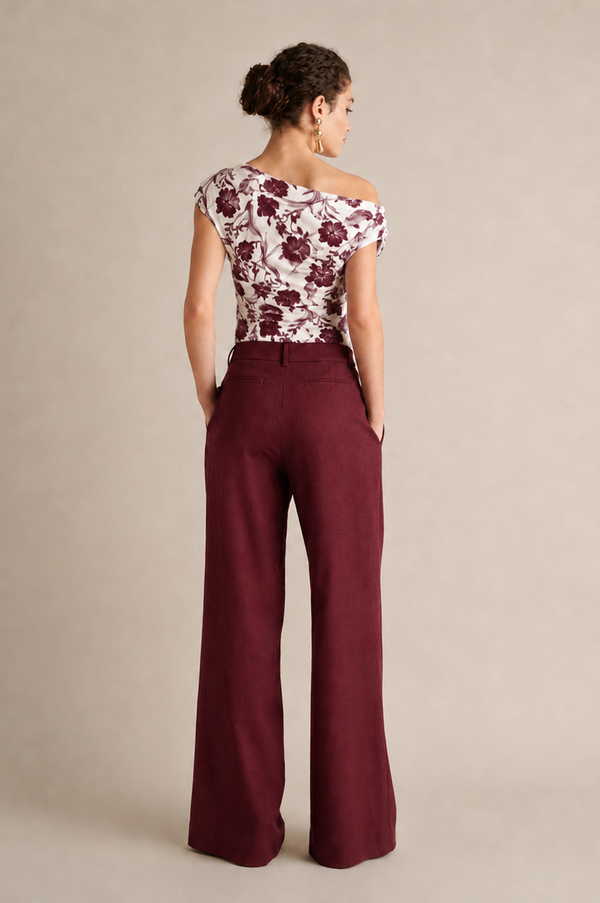 Linen Wide Leg Pants Burgundy