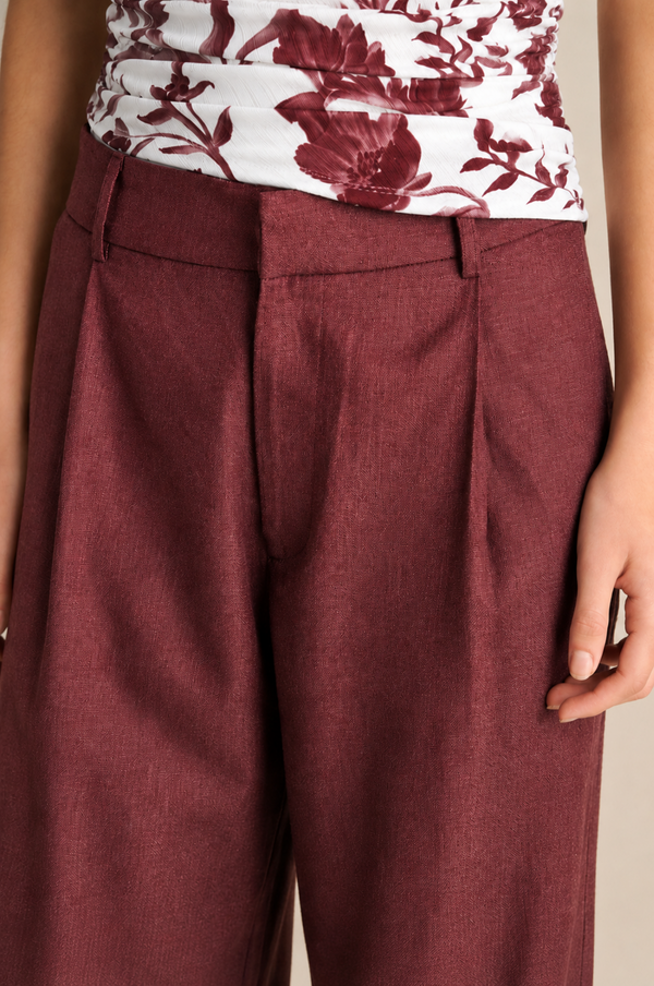 Linen Wide Leg Pants Burgundy