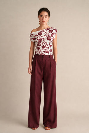 Linen Wide Leg Pants Burgundy