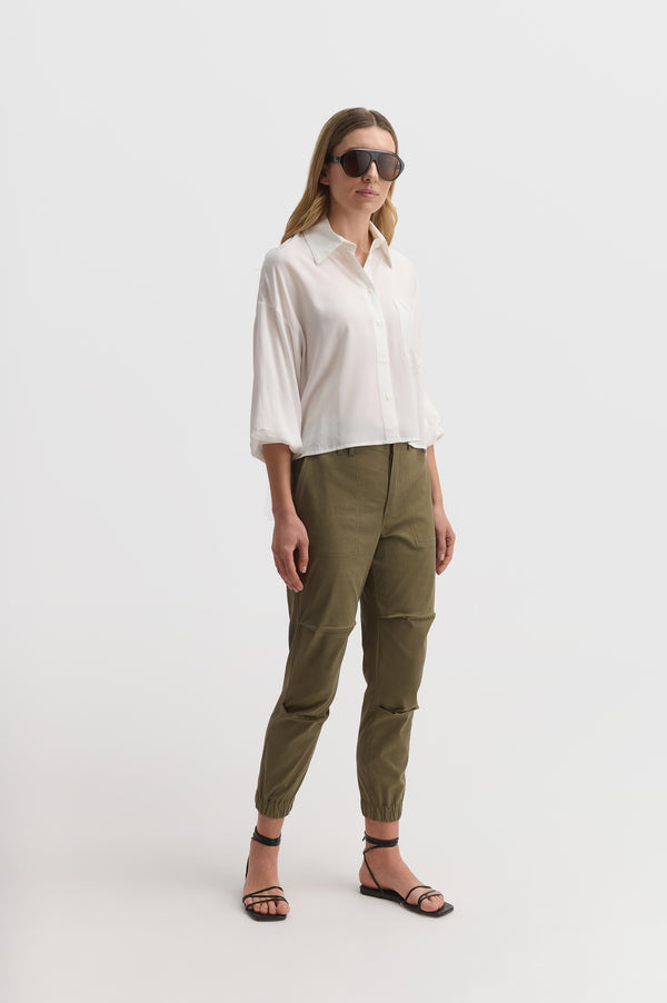 Loose Crop Shirt With Sleeve Detail