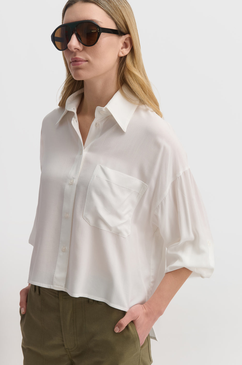 Loose Crop Shirt With Sleeve Detail