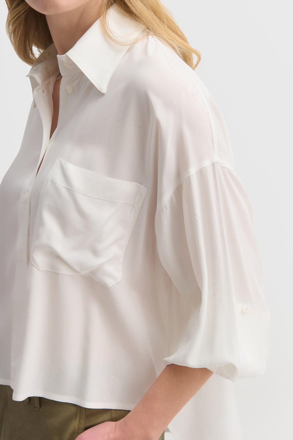 Loose Crop Shirt With Sleeve Detail