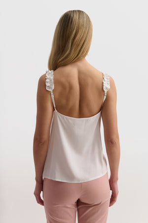 Ruffle Strap Cami With Button Detail