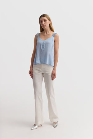 Ruffle Strap Cami With Button Detail