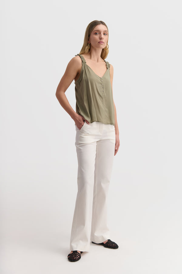 Ruffle Strap Cami With Button Detail