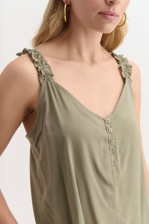 Ruffle Strap Cami With Button Detail