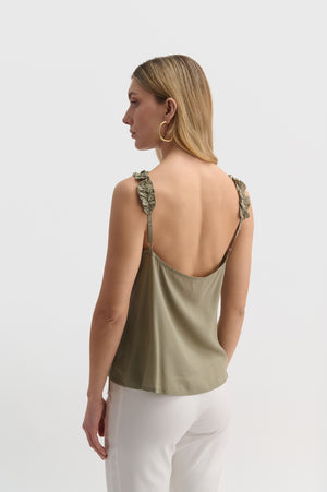 Ruffle Strap Cami With Button Detail