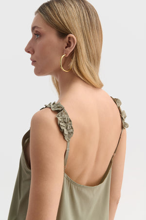 Ruffle Strap Cami With Button Detail