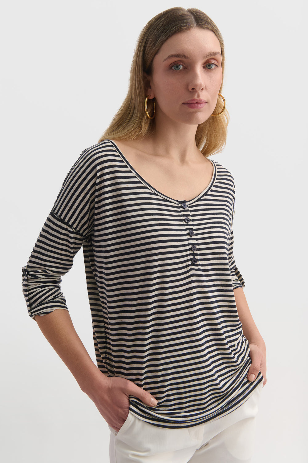 Striped Button Front Top