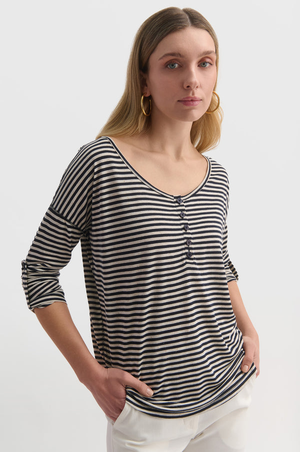 Striped Button Front Top