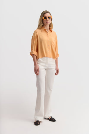 Loose Crop Shirt With Sleeve Detail