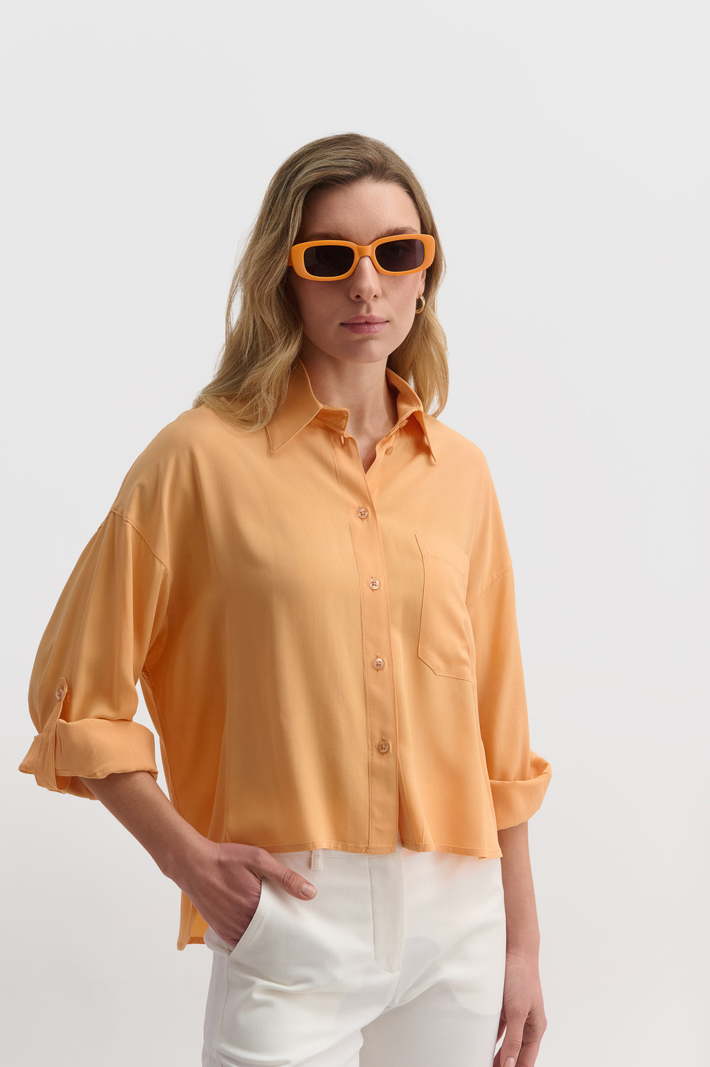 Loose Crop Shirt With Sleeve Detail